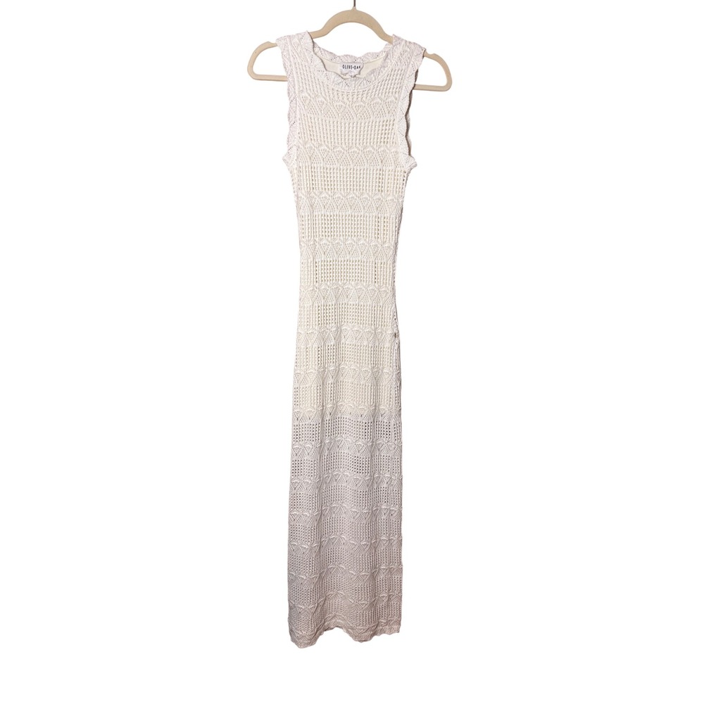 Olive + Oak Womens Maxi Dress S White Crochet Pointelle Knit Boho Coastal READ‎